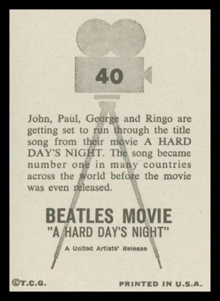 1964 Topps Beatles Hard Day's Night Movie